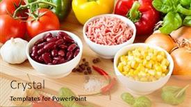  Presentation with cacao fruit raw cacao beans - Audience pleasing PPT layouts consisting of raw ingredients for a chili con carne including kindey beans bell peppers chili peppers mincemeat corn tomatoes onions and spices backdrop and a coral colored foreground