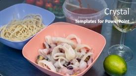  Presentation with pasta sauce - PPT layouts enhanced with raw-ingredients-for-cooking-seafood background and a ocean colored foreground