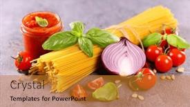  Presentation with italian food - Presentation featuring raw-italian-food-ingredient-spaghetti background and a gold colored foreground