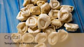  Presentation with pasta - Slide set with raw-italian-tortellini-pasta-home background and a coral colored foreground