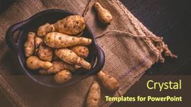 Presentation with jerusalem - Presentation having raw-jerusalem-artichoke-topinambur-vegetable background and a tawny brown colored foreground