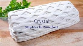  Presentation with puff pastry - Audience pleasing presentation design consisting of raw kasseler pork steak as piece in puff pastry as closeup offered on a wooden cutting board with with herbs backdrop and a sky blue colored foreground