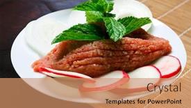 Presentation with kebab - Slide deck having raw-kebab-with-mint-radish background and a coral colored foreground