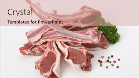  Presentation with raw meat - Presentation design having raw-lamb-meat-on-light background and a coral colored foreground