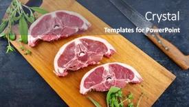  Presentation with herbs - Presentation theme featuring raw-lamb-saddle-back-chop and a ocean colored foreground