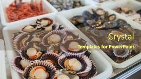  Presentation with seafood - PPT theme featuring raw-lapas-or-true-limpets background and a violet colored foreground