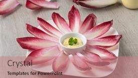  Presentation with snack - Slides with raw-leaves-of-italian-radicchio background and a coral colored foreground