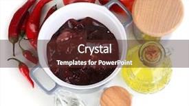  Presentation with liver - Presentation design with raw liver in pan with spices and condiments isolated on white background and a tawny brown colored foreground