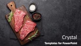  Presentation with steak - Colorful presentation theme enhanced with media prime black angus ribeye - raw marbled beef steak backdrop and a dark gray colored foreground