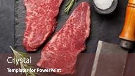  Presentation with steak - Slide set featuring raw marbled beef steak background and a tawny brown colored foreground