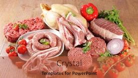  Presentation with roast beef - Slide deck with raw-meat-assortment-minced-beef background and a red colored foreground