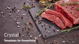  Presentation with dark space - Slide deck featuring raw-meat-beef-fillet background and a dark gray colored foreground