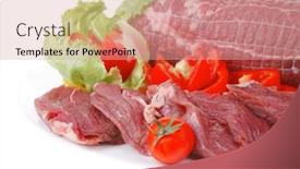  Presentation with raw meat - Cool new presentation theme with raw meat on white plate with vegetables backdrop and a coral colored foreground