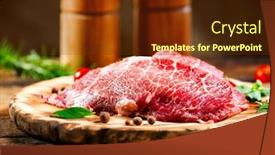  Presentation with raw meat - Presentation design enhanced with raw-meat-on-wooden-table background and a tawny brown colored foreground