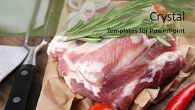  Presentation with raw meat - Slides featuring raw meat on wooden table close-up background and a seafoam green colored foreground