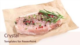  Presentation with raw meat - Colorful slide set enhanced with raw meat steak with spices herbs isolated on white backdrop and a lemonade colored foreground