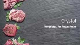  Presentation with raw meat - Beautiful theme featuring raw meat steaks with spices backdrop and a gray colored foreground