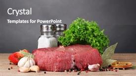  Presentation with raw meat - Beautiful presentation theme featuring raw meat vegetables and spices backdrop and a gray colored foreground