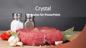  Presentation with raw meat dog - PPT theme with raw meat vegetables and spices background and a gray colored foreground