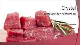  Presentation with raw meat - Cool new PPT layouts with raw meat with aroma rosemary backdrop and a white colored foreground