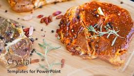  Presentation with raw meat - Amazing slide deck having raw meat with herbs and rosemary ready for barbecue backdrop and a coral colored foreground