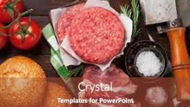  Presentation with burgers - Colorful PPT layouts enhanced with raw minced beef meat and ingredients for home made grill burgers cooking with spaces and herbs top view backdrop and a tawny brown colored foreground