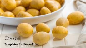 Presentation with organic cooking - Slide set with raw-organic-golden-potatoes background and a  colored foreground