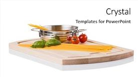  Presentation with metallic - Colorful presentation theme enhanced with raw pasta in metallic pot isolated on wooden board backdrop and a white colored foreground