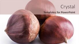  Presentation with fruits - Beautiful presentation design featuring raw-peeled-edible-chestnut-fruits backdrop and a coral colored foreground