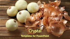  Presentation with onion - PPT theme featuring raw peeled onion on wooden background and a tawny brown colored foreground