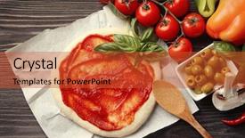  Presentation with pizza pasta dough for bread - Audience pleasing slides consisting of raw pizza dough with sauce backdrop and a red colored foreground