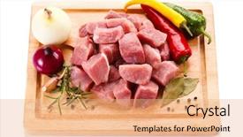  Presentation with cutting board - Presentation theme consisting of raw pork chops on cutting background and a coral colored foreground