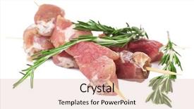  Presentation with kebab - Beautiful presentation theme featuring raw pork kebab isolated on white backdrop and a lemonade colored foreground