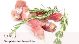  Presentation with kebab - Colorful presentation theme enhanced with raw pork kebab isolated on white backdrop and a lemonade colored foreground