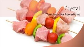  Presentation with kebab - Beautiful presentation theme featuring raw-pork-kebab-on-white backdrop and a coral colored foreground