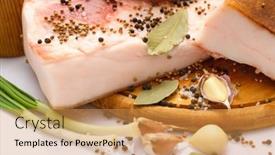  Presentation with raw meat - Presentation theme consisting of raw-pork-meat-and-lard background and a gold colored foreground
