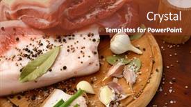  Presentation with raw meat - Theme enhanced with raw-pork-meat-and-lard background and a tawny brown colored foreground