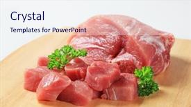  Presentation with raw meat - Beautiful PPT layouts featuring raw pork meat backdrop and a sky blue colored foreground