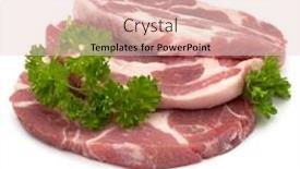  Presentation with raw meat - Presentation design consisting of raw pork neck chop meat with parsley herb leaves garnish isolated on white background cutout background and a lemonade colored foreground