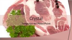  Presentation with raw meat - Colorful slides enhanced with raw pork neck chop meat with parsley herb leaves and peppercorn spices garnish isolated on white background cutout backdrop and a coral colored foreground