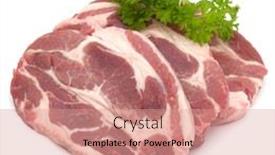  Presentation with raw meat - Cool new PPT layouts with raw pork neck chop meat with parsley herb leaves garnish isolated on white background cutout backdrop and a coral colored foreground
