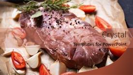  Presentation with raw meat - Slides with raw-pork-neck-meat-prepared background and a coral colored foreground