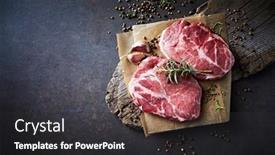  Presentation with steaks - Slide deck with raw-pork-neck-with-spices background and a dark gray colored foreground