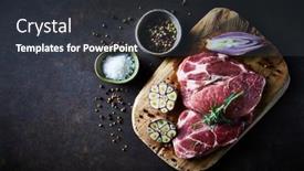  Presentation with steaks - Slides featuring raw-pork-neck-with-spices background and a dark gray colored foreground