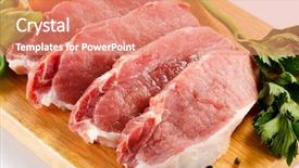  Presentation with cutting board - Slide deck consisting of raw pork on cutting board background and a coral colored foreground
