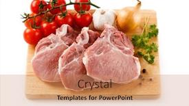  Presentation with cutting board - Amazing PPT theme having raw-pork-on-cutting-board backdrop and a coral colored foreground