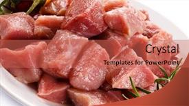  Presentation with beef pork chicken turkey - Slide set having raw pork on white background background and a  colored foreground