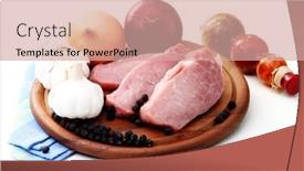  Presentation with dinner - Colorful theme enhanced with raw-pork-ready-to-make backdrop and a coral colored foreground
