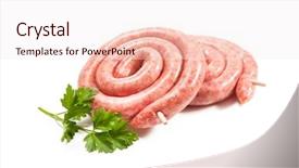  Presentation with sausages - Beautiful theme featuring raw pork sausages for grill backdrop and a sky blue colored foreground