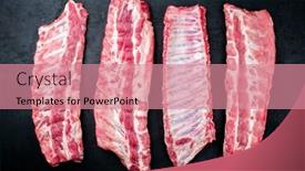  Presentation with pork rib - Slides consisting of raw-pork-spare-loin-ribs background and a coral colored foreground